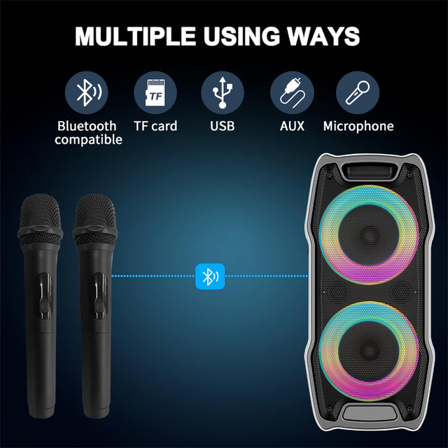 VS-0808 Professional Portable Wireless Home Theater Sound System RGB LED Lighting for V5.0 Rechargeable Battery Plastic