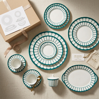 Juego de Platos de Cerámica Minimalistas Modernos, Vajilla de Porcelana de Lujo con Borde Colorido para Bodas, Plato Geométrico con Rayas para Ensalada y Postre