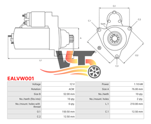<span class=keywords><strong>Motor</strong></span> de arranque EALVW001 para VW Polo/New Beetle/Bora AUDI A2 SKODA Fabia, arranque automático 0001121016 02T911023EX 02T911023G 5U0911023 - Product Image 6