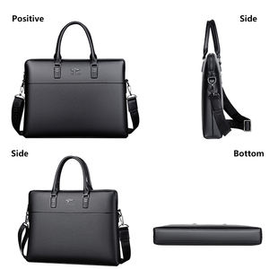 Maletín de Cuero Genuino Impermeable para Negocios, Trabajo, Portátil de 14 Pulgadas, Bolso Cruzado, Bolso de Mano <span class=keywords><strong>con</strong></span> Correa para el Hombro para Hombre - Product Image 6