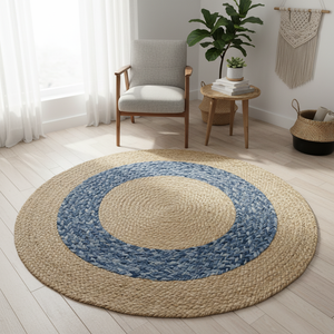 Alfombras Redondas Modernas de Yute con Borde de Mezclilla, Ecológicas, Antideslizantes, de Pelo Plano Trenzado, Hechas a Máquina para Uso Doméstico - Product Image 3