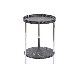 Tavolino Ausiliario in MDF e Acciaio Inox 40x40x53cm Effetto Marmo - Product Image 4