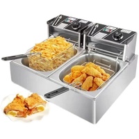 Poulet Friteuse Machine 2500W Électrique 10L + 10L Friteuse Machine Double Réservoirs Commercial En Acier Inoxydable Restaurant Équipement