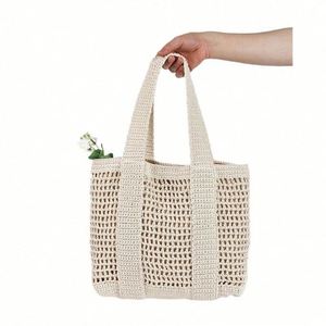 Large Capacity Casual Cotton Woven Shoulder <b>Bag</b> New Hollow <b>Straw</b> Design Seaside Holiday Beach Mesh Handbag - Product Image 6