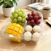 Boîte de rangement carrée transparente en PET à 4 compartiments avec couvercles, boîte alimentaire jetable sécurisée pour aliments frais coupés, boîte à emporter pour café