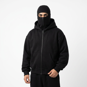 Unisex Winter Balaclava Hoodie 100% Cotton Fleece Zipper-Up Street Style Full Zip Streetwear - Product Image 1