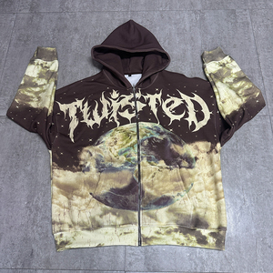 400 Gsm Heavyweight Hoodie French Terry Fleece Impresión completa Zip up Rhinestone Custom Logo Streetwear Boxy Fit Mens Hoodie - Product Image 2