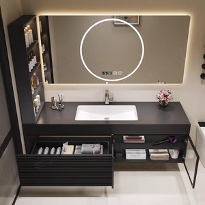 Light luxury minimalist style bathroom cabinet slate seamless ceramic integrated basin painted bathroom cabinet - Product Image 4