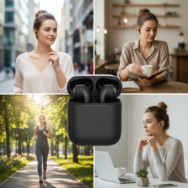 Coffee Shop Music TWS Earbuds with Zinc Alloy Charging Case IPX4 Waterproof BT 5.4 Touch Control Stereo Sound Rich Bass