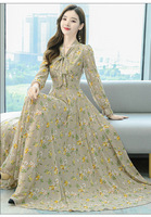 Robe de plage décontractée élégante pour femmes nouvelle mode col en v Floral numérique imprimé à manches longues robe en mousseline de soie pour le printemps été