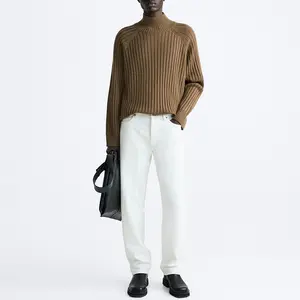 Custom LOGO Men's Sweater Pullover Turtleneck Long Sleeve Knit Top Wool Knitwear Winter Striped Sweater Men