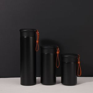 200ml 300ml 500ml Double Wall 304 Stainless Steel Vacuum Insulated Modern Camping Travel Water <b>Bottle</b> with Leather Handle - Product Image 6