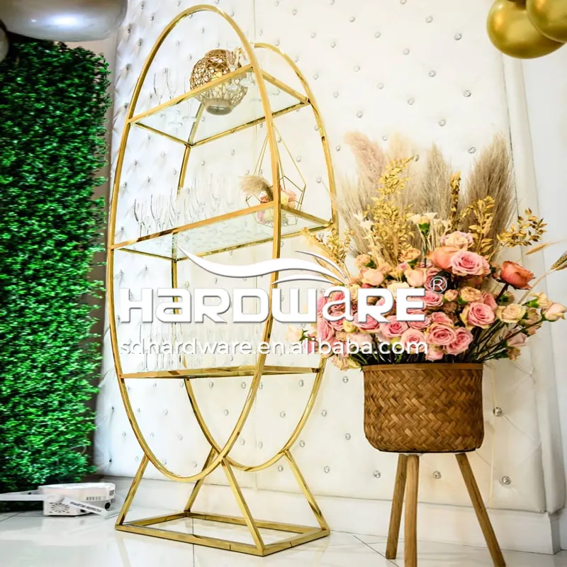 Altın çerçeve cam ayna cam üst düğün dekorasyon şarap rafı