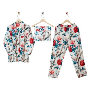 Conjunto de Pijama Informal Sexy de Algodón Indio para Mujer, Estampado Floral Hecho a Mano, Transpirable, Suave, Vestido de Moda para el Mercado, para Primavera - Product Image 1