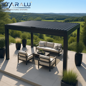 Fabricante de <span class=keywords><strong>Pérgolas</strong></span> de Aluminio Personalizadas, Suministro Directo, Pérgola para Patio Exterior con Techo de Láminas y Puerta de Vidrio - Product Image 1
