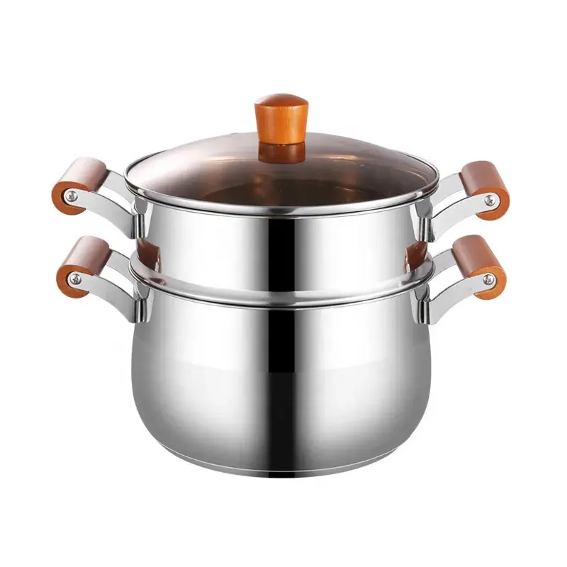 Pot à vapeur en acier inoxydable à fond composite à trois couches pour ménage Pot à soupe à double oreille