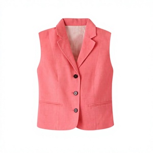 Chaleco Rosa sin Mangas para Mujer, Cuello con Muescas, Cierre de Botón, Color Sólido, Tejido, Estilo Formal, Largo Regular - Product Image 1