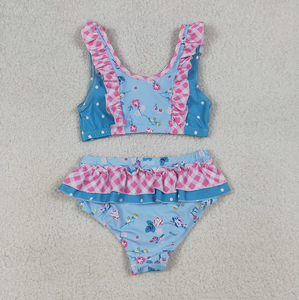 <span class=keywords><strong>Maillot</strong></span> <span class=keywords><strong>de</strong></span> <span class=keywords><strong>bain</strong></span> pour bébé fille, ensemble <span class=keywords><strong>de</strong></span> maillots <span class=keywords><strong>de</strong></span> <span class=keywords><strong>bain</strong></span> à volants bleu floral et rose à carreaux - Product Image 2
