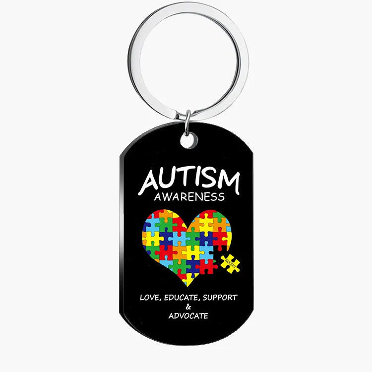 Stainless Steel Autism Awareness Jigsaw Puzzle Pieces Design Dog Tag Pendant Key Ring Bag Accessories Car Key Chain