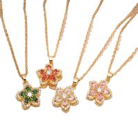 Collar de Trébol de Cinco Hojas de Acero Inoxidable de Moda al por Mayor, Cadena de Eslabones Chapada en Oro, Colgante Giratorio con Circonita para Mujer