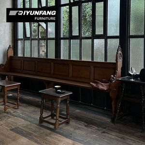 Bancas y Sillas de Madera Maciza con Acabado Antiguo de Estilo Moderno para Sala de Estar, Hotel, Oficina en Casa y Cine - Product Image 5