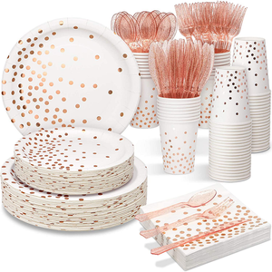 Vaisselle de table jetable, assiettes, couverts, tasses et assiettes en papier blanc avec estampage de points, pour fête d'<span class=keywords><strong>anniversaire</strong></span>, mariage, 1 pièce - Product Image 2