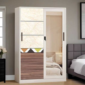 芸術的な質感のモダンなスチール製スライドドアワードローブ、鏡面仕上げの家庭用家具、寝室収納キャビネット、大容量、卸売 - Product Image 5