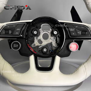 Volant en cuir blanc amélioré avec bouton de commande, compatible avec <span class=keywords><strong>Audi</strong></span> A3 A4 A5 A6 A8 C7 S3 B6 B9 RS3 RS4 RS5 <span class=keywords><strong>RS7</strong></span> Q3 Q5 Q7 Q8 - Product Image 3