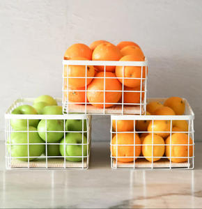 High Quality <strong>Rectangular</strong> Cheap Cabinet Countertop Organizer Black Metal <strong>Wire</strong> Storage <strong>Basket</strong> with Wood Base - Product Image 1
