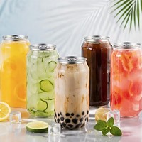 Bouteille en plastique PET transparente pour boissons froides (cola, thé au lait, jus) avec logo personnalisé et couvercle facile à ouvrir