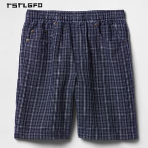 Conjunto de Chaqueta con Cierre y Pantalones Cortos a Cuadros de Lino y Algodón Personalizado OEM para Hombre, con Pantalones Cortos Vintage y Atuendo Urbano Transpirable de Dos Piezas - Product Image 6