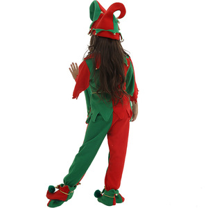 Disfraz de elfo navideño para niñas, traje de manga larga rojo y verde para niños, traje para fiesta familiar, fiesta navideña - Product Image 3