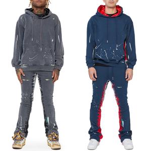 Conjunto Deportivo para Hombre, Sudadera con Capucha y Pantalones de Algodón con Diseño de Salpicaduras de Pintura, Estilo Informal - Product Image 1