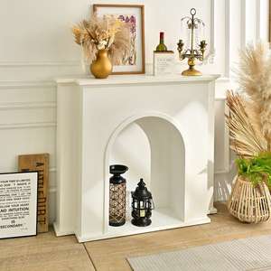 INNOVA Home Living Room Accent White <b>Wooden</b> Fireplace Cabinet with Storage for Farmhouse Entry & Apartment Use Easy Assembly - Product Image 2