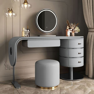 Minimalist Dressing Table <strong>with</strong> Storage, Modern <strong>Floating</strong> Vanity <strong>Desk</strong> and Organizer Cabinet, Simple Makeup Station <strong>with</strong> Stool - Product Image 1