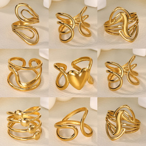 Stainless Steel 18K Gold Plated Geometric Line Design <b>Ring</b> Minimalist Metal Style Adjustable <b>Open</b> Finger <b>Ring</b> For Women - Product Image 3