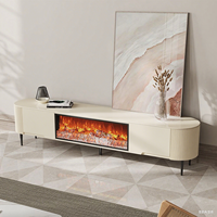 Meuble TV en Bois Certifié FSC, Nouveau Design Élégeant pour Salon, Meuble TV Moderne avec Cheminée Électrique et Ensemble Table Basse