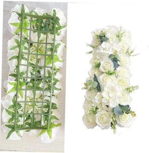 ผ้าปูโต๊ะดอกกุหลาบผ้าไหมสีขาวประดิษฐ์ขายส่ง ขนาด 210x40x30 ซม. ทำด้วยมือสำหรับตกแต่งงานแต่งงาน - Product Image 5