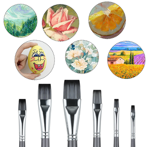 Set di Pennelli per Artisti 6 Pezzi, Setole Piatte in Nylon, Manico Lungo in Legno, Pennelli <span class=keywords><strong>Professionali</strong></span> per Acquerello, Acrilico e Tempera - Product Image 6