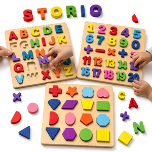 STORIO Juego de rompecabezas de madera con letras del alfabeto y números para niños, juguete educativo para aprender letras, matemáticas y geometría - Product Image 1