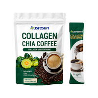 Ausreson OEM Poudre de café minceur au collagène et chia pour la beauté de la peau et le soutien à la gestion du poids, 20x Collagène Chia Café en poudre