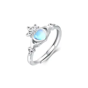 Hoge Kwaliteit Naam Ring Hart Maansteen Claddagh Celtic Knoop Irse Ring 925 Sterling Zilver Voor Vrouwen Graveren