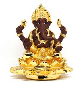 Premium Handmade Stainless Steel 2.5 Inch Gold Plated Ganesh Idol Figurine Metal Handicraft Elegant Traditional Religious Statue - Product Image 1
