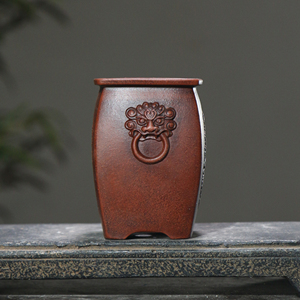 Maceta Cuadrada para Bonsái de Arcilla Púrpura con Diseño de Cara de León, Estilo Antiguo, para Calamus - Product Image 1