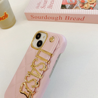 Petit style diamant motif personnalisé métal lettre lanière en cuir étui pour téléphone portable adapté pour iPhone 16 15 14 promax