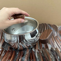 Casserole à lait en acier inoxydable épaissi avec poignées en bois, double poignée, couvercle en verre anti-brûlure, antiadhésive, pour cuisinières à gaz et à induction, style chinois