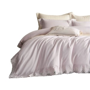 Parure de lit quatre pièces en satin et lin, couleur unie, avec housse de couette en dentelle, respirante, douce et agréable pour la peau, pour toutes les saisons - Product Image 5