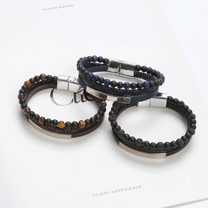 Gelang Kulit Kepang dengan Gesper <span class=keywords><strong>Magnet</strong></span> Trendy, Gelang Batu Alam Tiger Stone untuk Pria, Grosir Laris Manis - Product Image 6