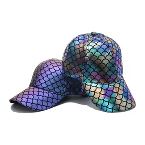 Großhandel Mode Prom Street Personal isierte Hip Hop gebogene Krempe Fischs chuppen Baseball Cap Mermaid Shiny Gradient Baseball C.