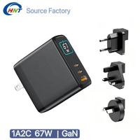 Chargeur mural numérique HNT 67W GaN avec affichage numérique, adaptateur secteur intelligent PD QC, chargeur portable pour ordinateur portable et téléphone, compatible iPhone 16 15 MacBook